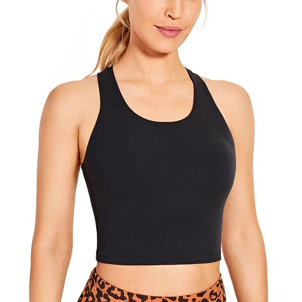 

yoga outfit high neck cami tank wirepadded bra women's longline cropped sports