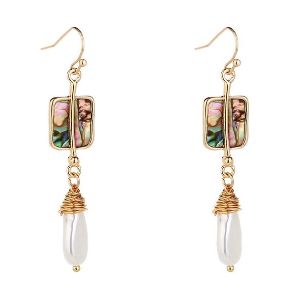

dangle & chandelier 2021 square abalone imitation pearl tassel earrings, Silver