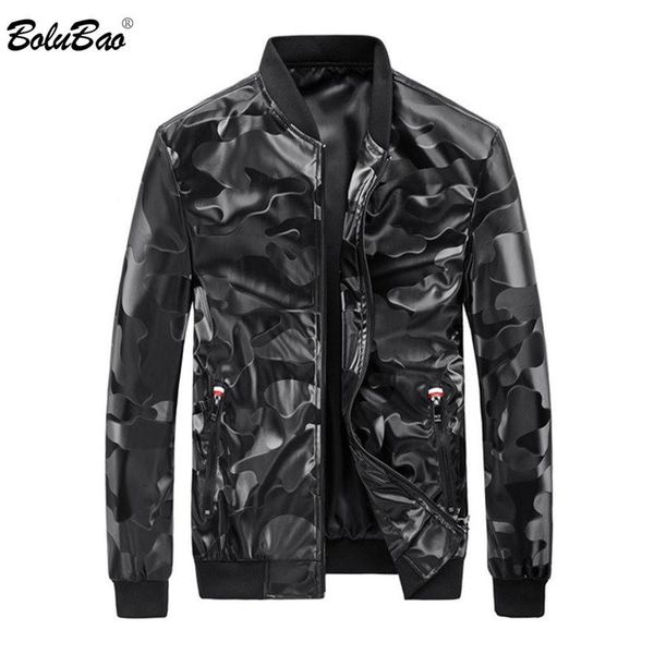 

men's fur & faux bolubao brand men fashion pu leather jacket autumn baseball camouflage jackets male, Black