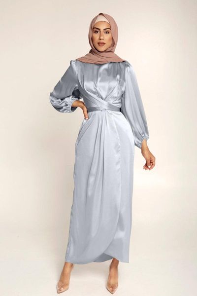 ethnic clothing muslim dress fashion corset satin dubai abaya turkey middle east arabia robe belt islamic eid long donsignet, Red