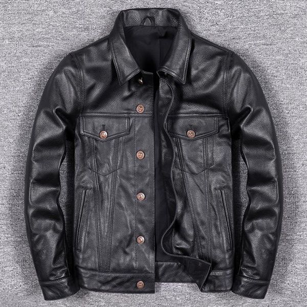 

men's leather & faux casual short 100% genuine jacket men spring autumn 2021 chic biker cowhide coat male clothing jaqueta masculina gx, Black