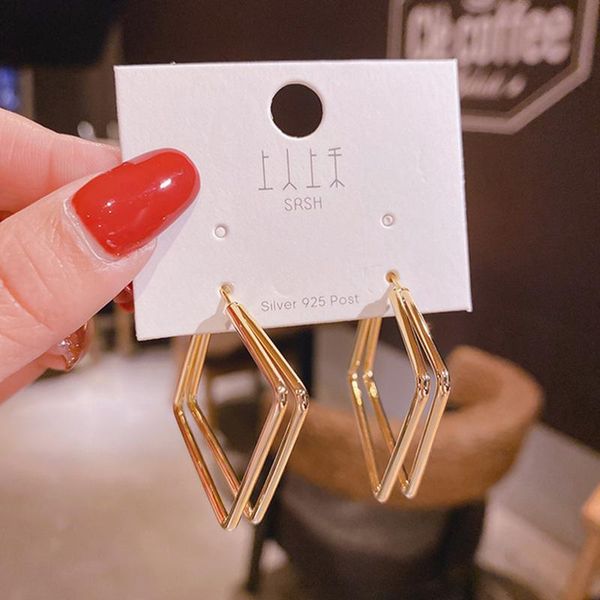 

hoop & huggie blijery trendy geometric earrings for women basketball brincos double layer square punk jewelry gift, Golden;silver
