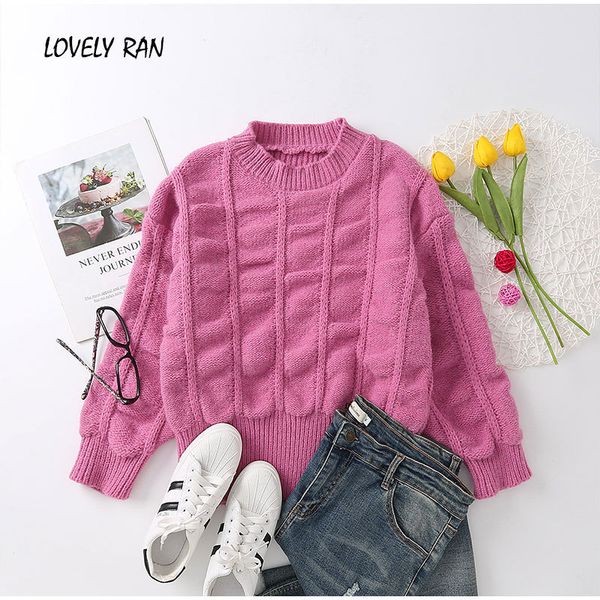 

women's sweaters knitted puff sweater warm sliod long sleeve female spring winter soft fashion korean ladies pullover q2fd, White;black