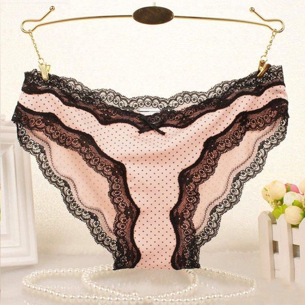 

women ladies lace panties dot printed lady underwear briefs women's, Black;pink