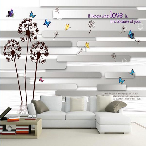 

wallpapers drop custom 3d stereo fashion simple living room tv wall mural wallpaper romantic butterfly dandelion