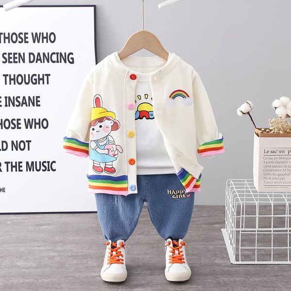 

clothing sets hylkidhuose autumn toddler infant baby girls cute cartoon coats t shirt pants children kids casual clothes outfit, White