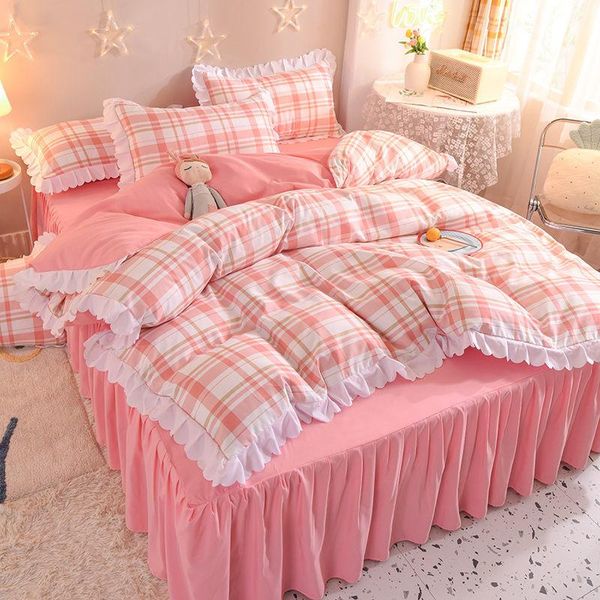 

bedding sets small fresh bed skirt four-piece princess girl heart quilt cover three-piece set sheet