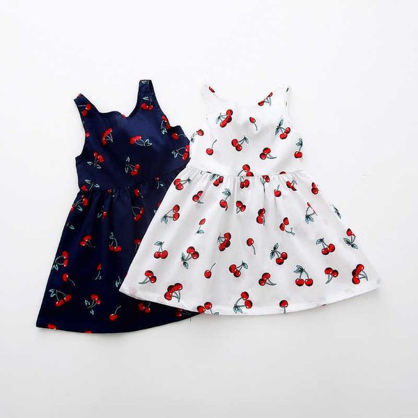 Marke Baby Mädchen Gedruckt Kirsche Kleid Kinder Kinder Kleidung Ärmellose Kleider für Mädchen Täglichen Urlaub Günstige Blumen Kleidung Q0716