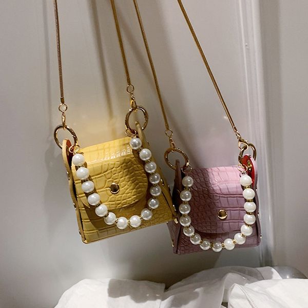 

2020 new fashion super mini shoulder stone pattern pu leather crossbody bag for women's pearl design handbags female messenger bags