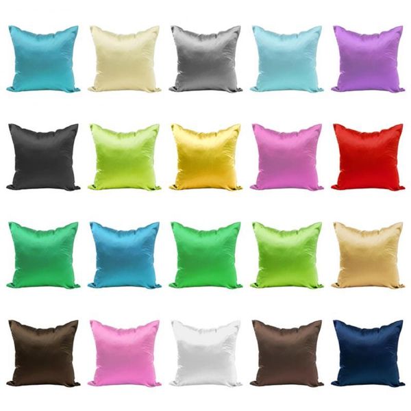 

pillow case smooth silk satin pillowcase 45cm solid color square cover home decor sofa cushion with hidden zipper