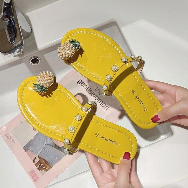 

slippers 2021 ms. shoes pineapple explosion models simple beaded flat, Black