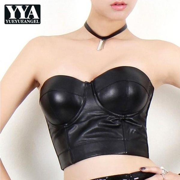

women's vests punk pu leather vest women club slim outerwear fashion summer party suspenders corset black gothic push up bra, Black;white