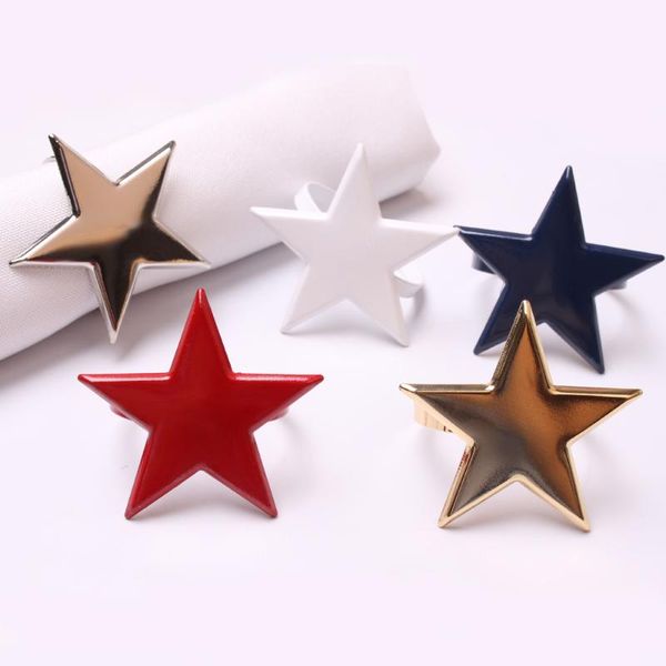 

napkin rings 6pcs/metal ring five-star holder table decoration jewelry gold, silver, red and blue four color