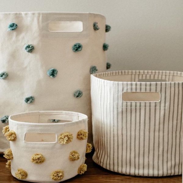 

storage bags plush ball sundry basket european style household 30*35cm handheld waterproof handmade toys canvas desktop
