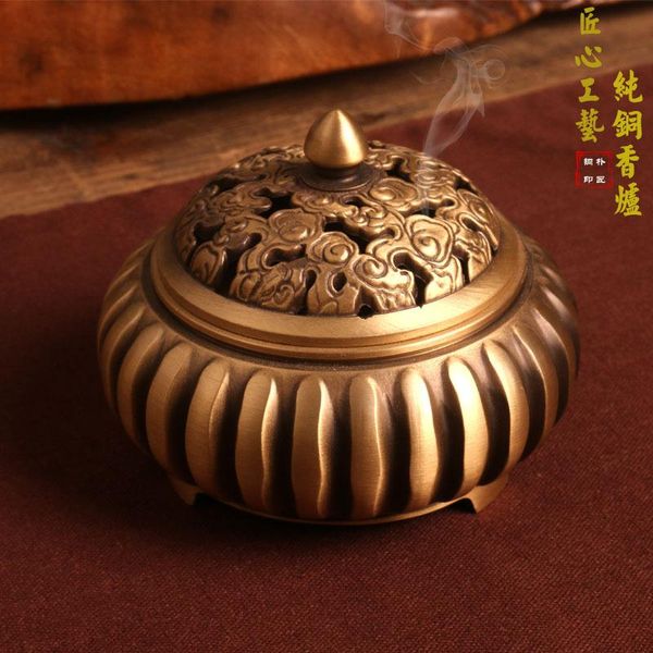 

fragrance lamps antique copper incense burner household zen xuande pure stove plate sandalwood carving custom