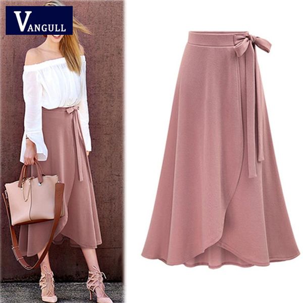 

skirts vangull spring fashion women's clothing knitted female high waist solid irregular split skirt casual a-line, Black