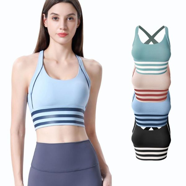 

yoga outfit sport bra striped wireless gathering underwear exercise gym vest
