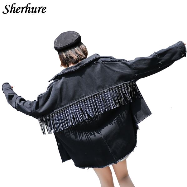 

women's jackets denim jacket coat tassels black abrigo mujer for chaquetas streetwear 4zmo, Black;brown