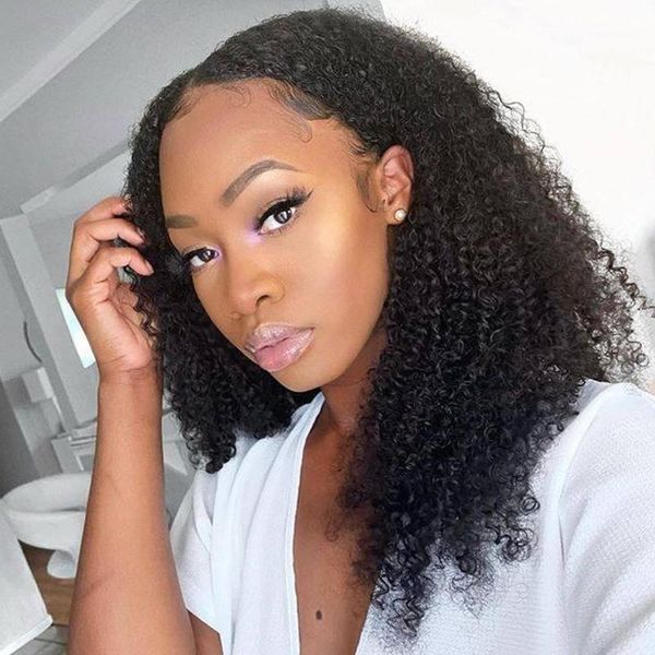 

alibele afro kinky curly human hair wig 13x1 t part lace 150% transparent remy for black women1, Black;brown