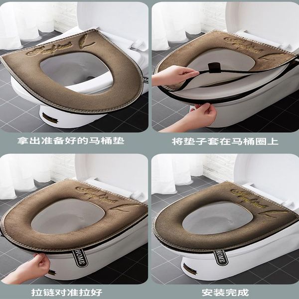 

toilet seat covers waterproof cover with holder winter warm soft mat washable removable household accessories