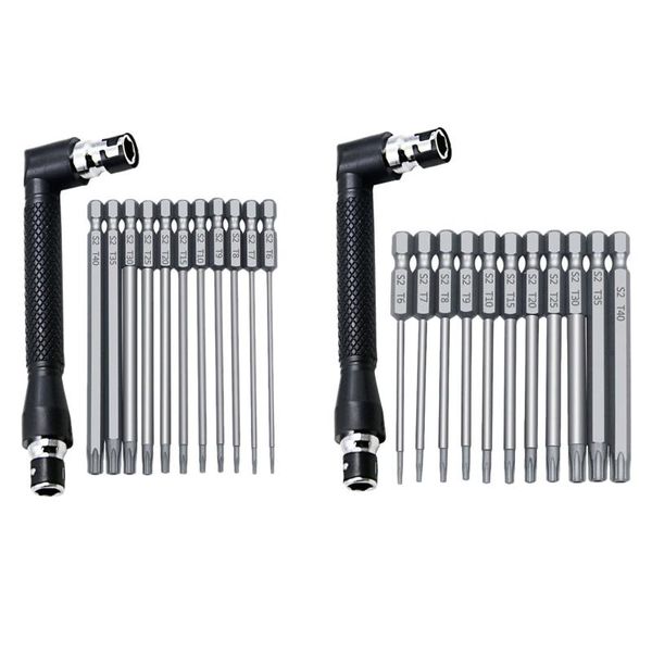 

hand tools 12pcs/set 1/4 inch hex shank and l shaped wrench set t6-t40 length s2 steel torx head screwdriver drill bits