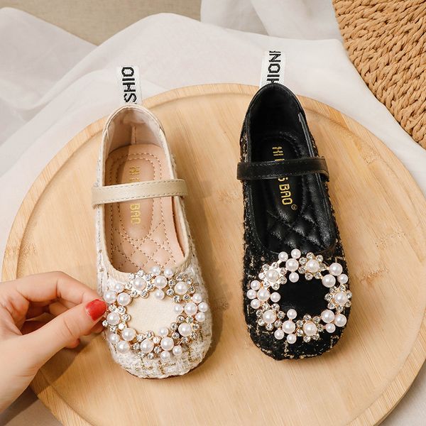 

70% off factory online cute shiny rhinestone children's soft sole single shoe 2021 new one line belt velcro girls' princess shoes, Black