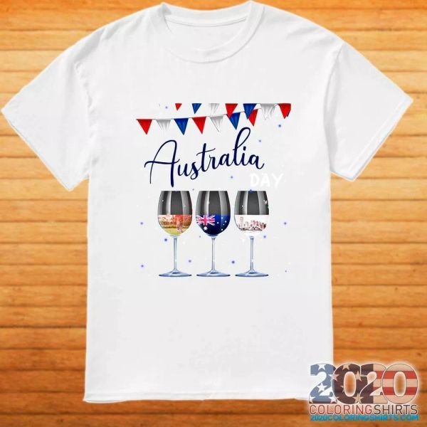 

australia day wine happy t-shirt, White;black