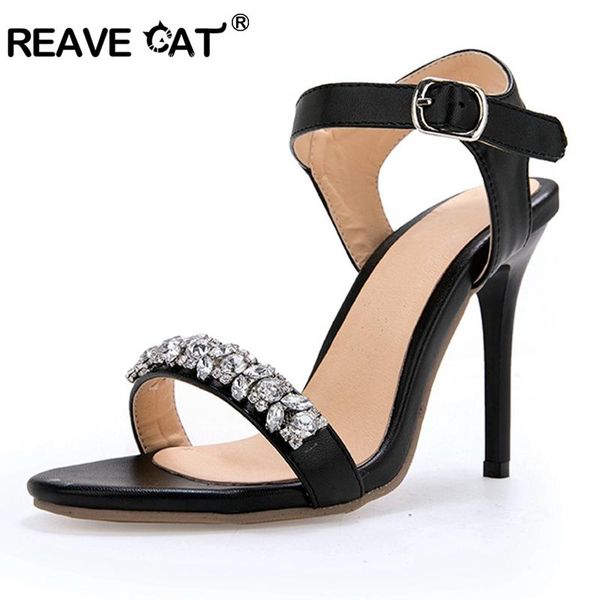

women's sandals high heels ladies summer shoes buckle pu rubber crystal black big size 33-46 casual thin heel a1966