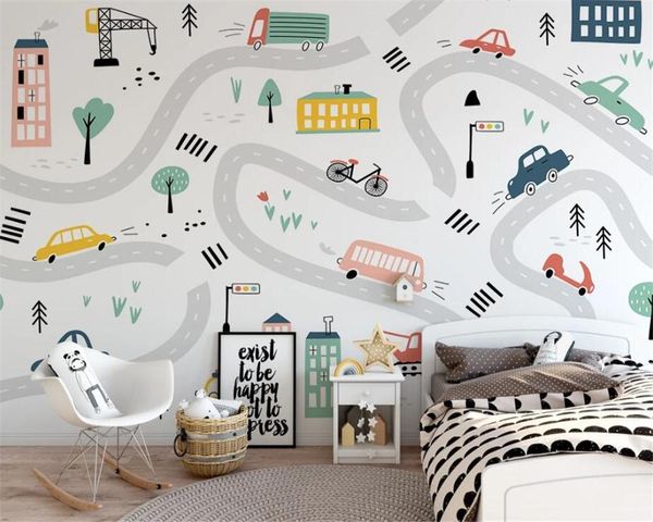 Tapeten Bacal Custom Po 3D Wallpaper Moderne minimalistische Kinderzimmer Auto kreative Wolken Baum Hintergrund Wandbild Dekor