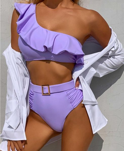 

women's swimwear high waist purple one shoulder push-up bikini beach ladies brazilian 2021 split set mujer, White;black