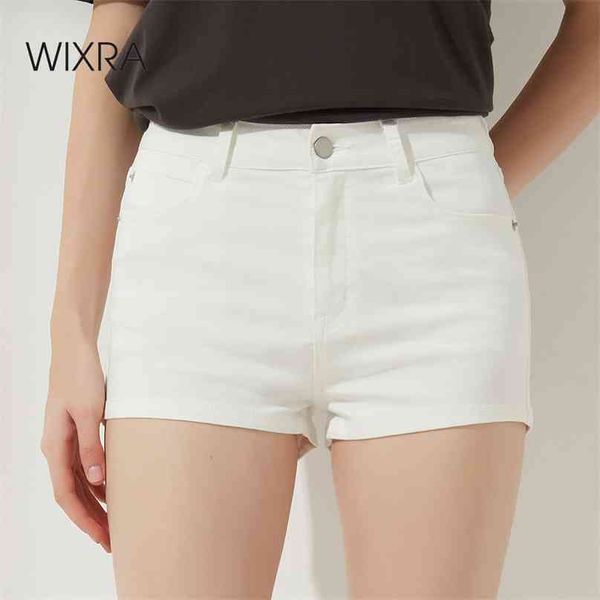 

wixra summer white solid demin shorts button pockets street style high waist casual streetwear for women 210719, White;black