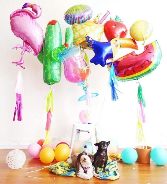 

party decoration 1set summer balloon flamingo fruits balloons for kids birthday /wedding decorations tropical hawaiian supplies