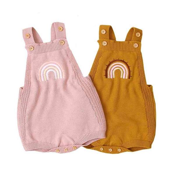 Baby Bodysuits Осень Рожденные Девушки Топы тела Радуга Вышивка Хлопок Вязаные Младенческие Детские Комбинезоны Одежда Костюмы Малыша 210417