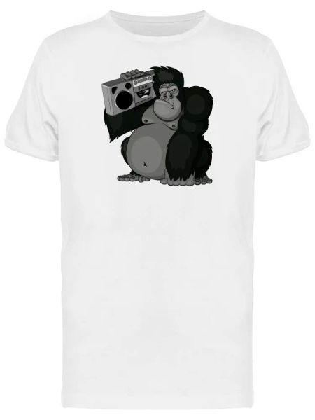 

gorilla with boombox tee men's -image by shutterstock, White;black