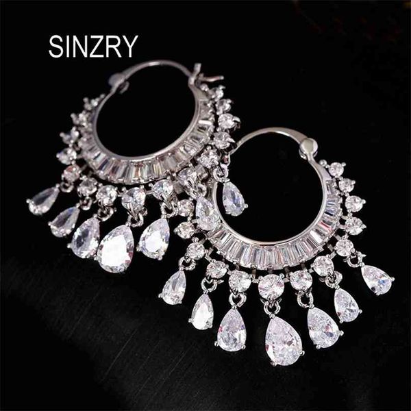 

sinzry cubic zircon elegant party bridal waterdrop tassel dangle earrings wedding jewelry accessory 210706, Golden