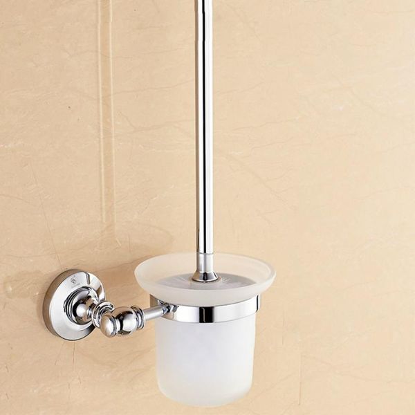 Porta scopino per WC Accessori da bagno cromati Porta scopino in ottone massiccio a parete Set per la pulizia da bagno in ceramica