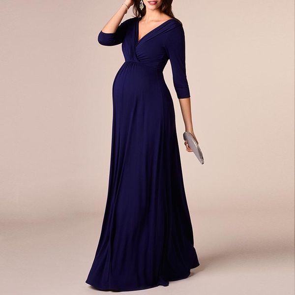 

fashion europe and the us maternity dress v-neck banquet workplace out pregnant women skirt autumn long section dresses, White