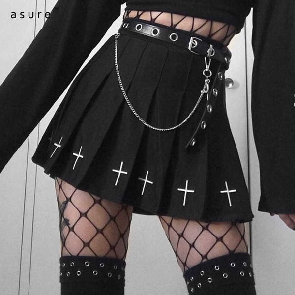 

gothic traf high-waisted pleated skirt y2k harajuku vintage aesthetic women moto & biker skirts for e girl punk clothing 92493l 210712, Black
