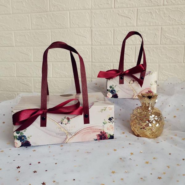

gift wrap 10pcs boxes rose red cake paper box packaging with handle cookie chocolate macaroon wedding package bags party favors