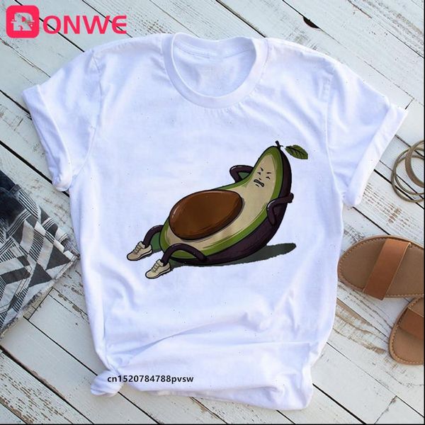 

avocado sit ups funny kawaii womens t shirts cartoon girl ullzang small fresh 90s graphic fashion drop ship, White