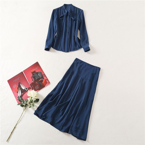 

fashion spring female turtleneck butterfly blouse and skirt suit party office two pieces outfit, Black