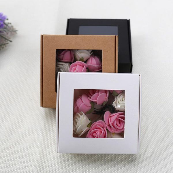 

10pcs gift box with transparent window white/black brown kraft paper package for wedding birthday christmas home party diy wrap