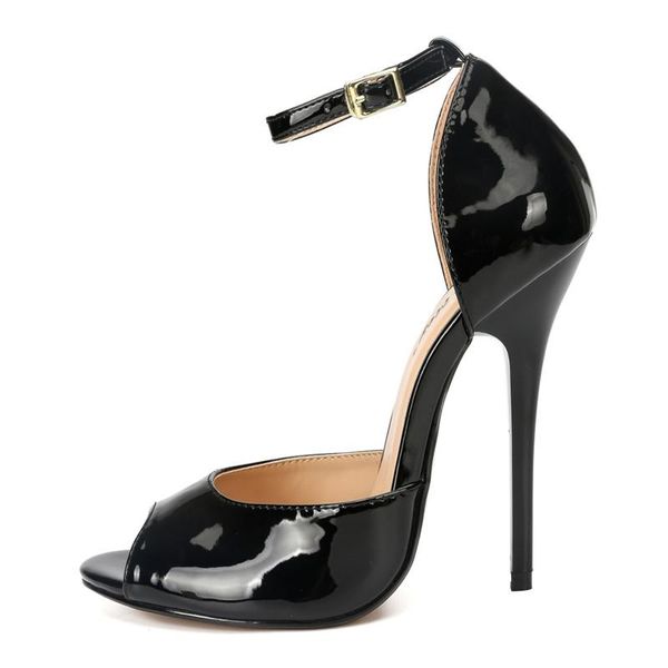 

plus:37-49 50 feminino stilettos women banquet shoes ankle strap zapatos mujer 13cm thin heel peep toe woman office pumps dress, Black