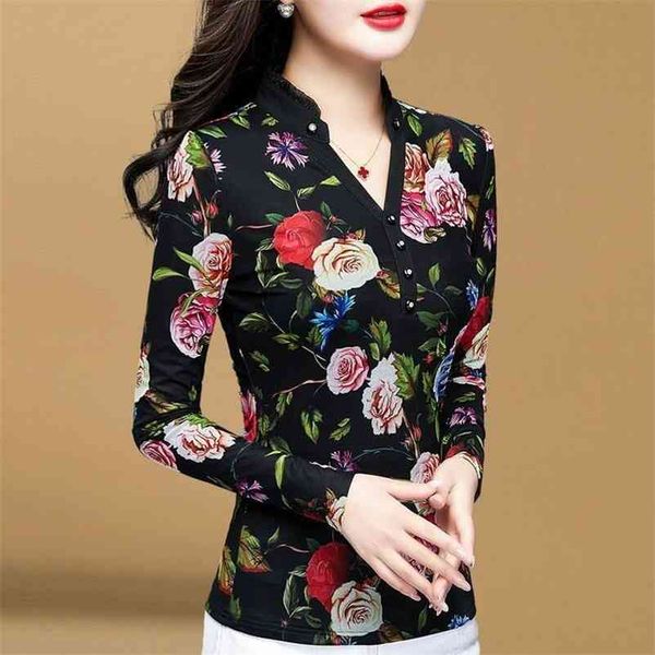 

women's spring autumn style lace blouses shirt women's long sleeve printed button korean lace slim dd9083 210401, White