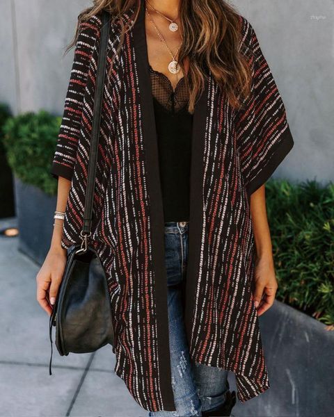 

women casual beach blouse, black stripe printed pattern half sleeves loose style long women's swimwear, White;black