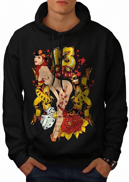 

lucky number 13 lady mens hoodie, gamble hooded sweatshirt w4k7#, Black