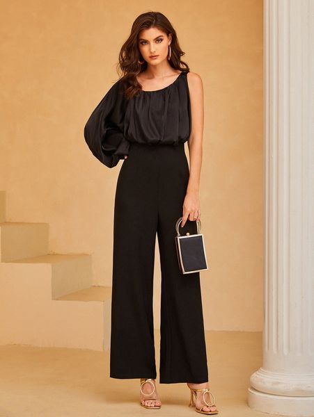 

one sleeve ruched jumpsuit k6ks#, White