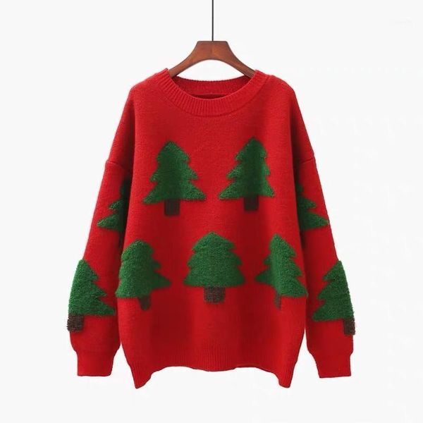 

fashion students knitted sweaters 2021 winter clothes women pullovers thick warm christmas tree year sweater 1, White;black