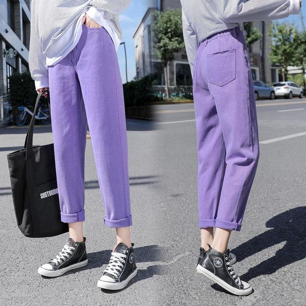 

purple jeans woman loose casual plus size denim pantalones de mujer high waist trousers women khaki women's, Blue