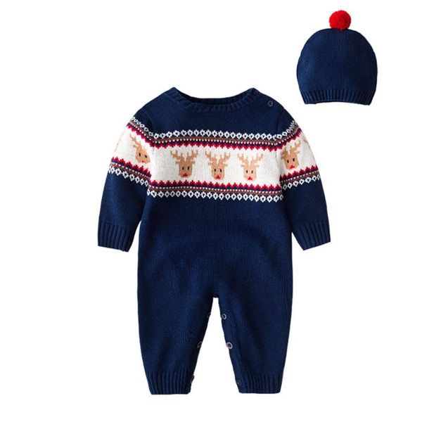 

jumpsuits christmas elk autumn winter baby boy girl long sleeve rompers kids born clothes, Blue